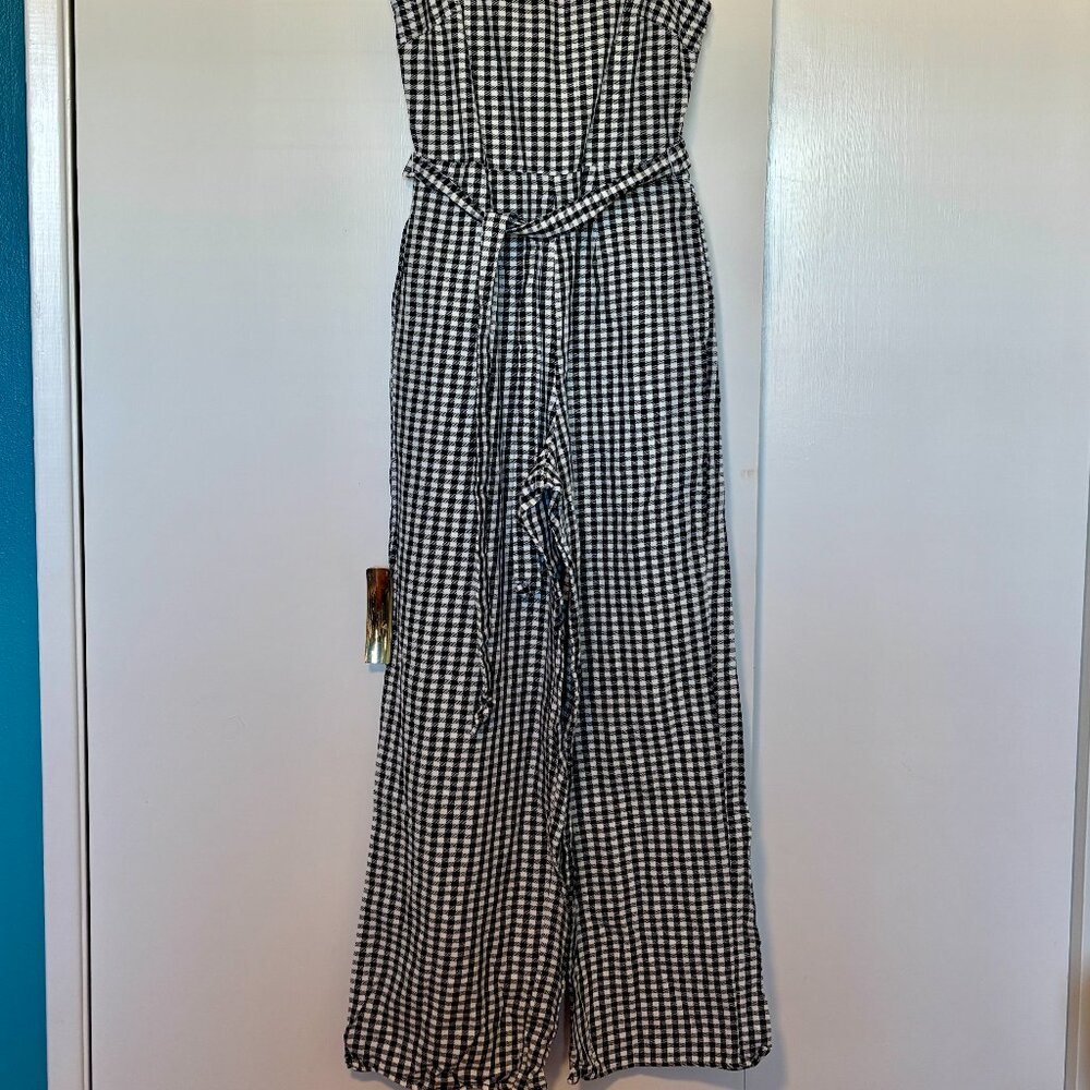 Francesca's Blue Rain Women's Jumpsuit, Medium, Black and White